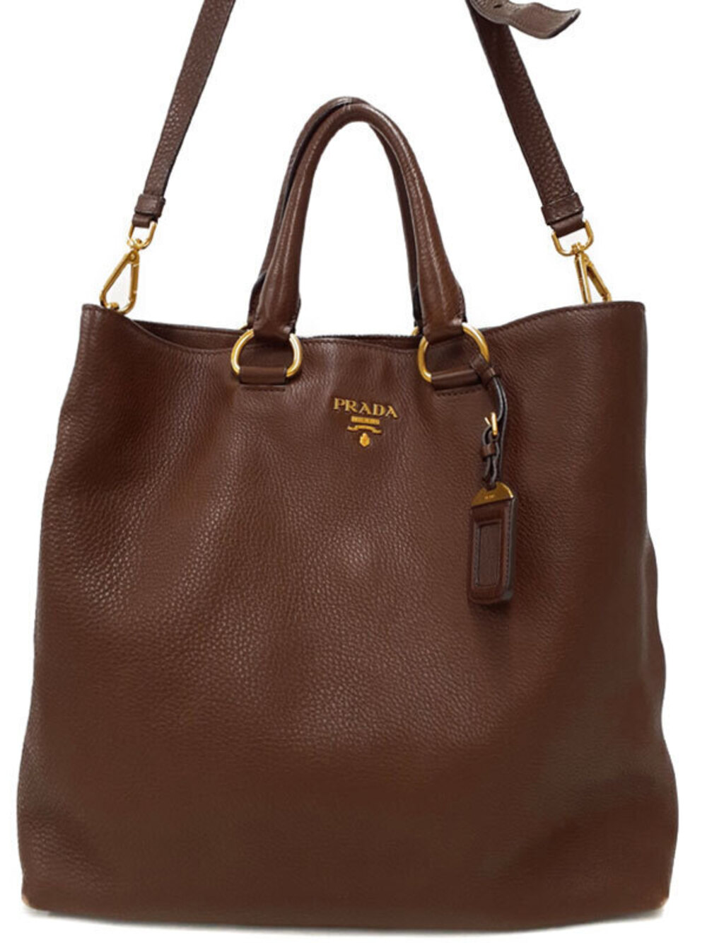 Prada brown Vitello Daino leather tote rolled top handles